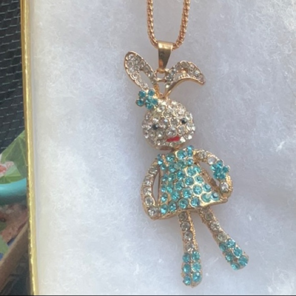 NWT Crystal Betsey Johnson Blue Rabbit necklace.
